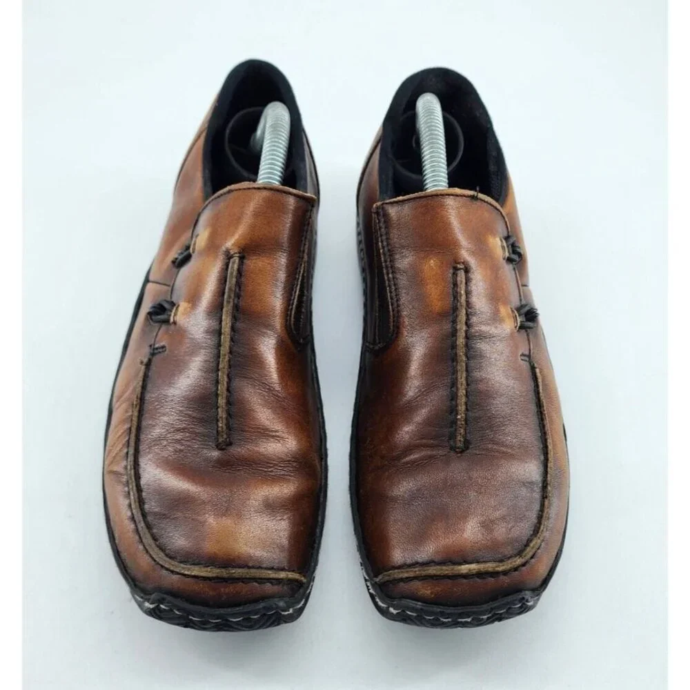 Rieker Women's Celia Square Toe Slip On Loafer Comfort Shoes Brown Leather Sz 39